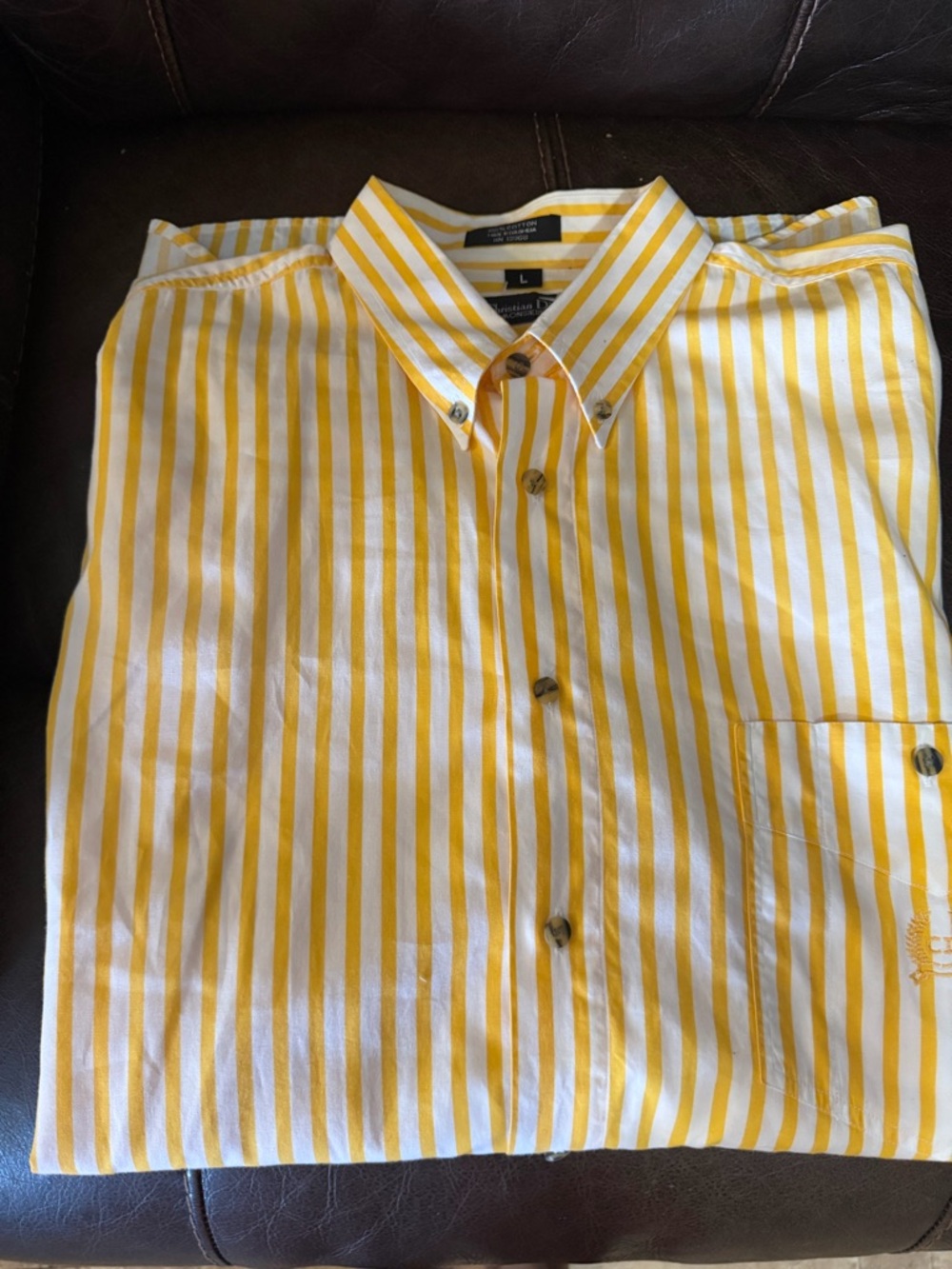 Dior Men’s Yellow & White Vertical Stripe Button-Down Shirt - Picture 4 of 6